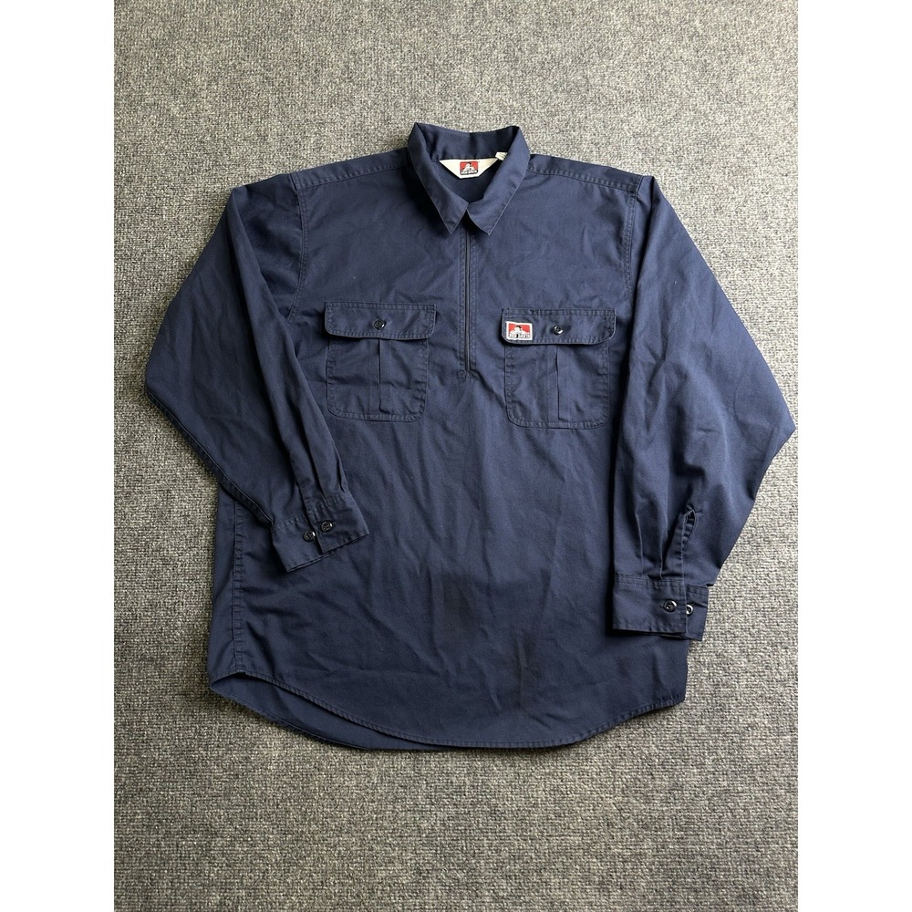 Men's Ben Davis Navy Half Zip Long Sleeve Work Shirt Pullover, Size L